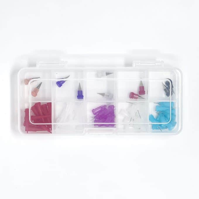 assortment box of plastic and metal tips for 3d bioprinting allevi